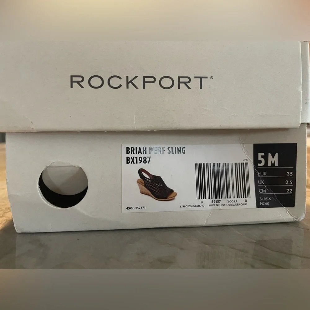 Rockport Briah Black Leather Perforated Cork Wedge Sandals Size 5 - Picture 7 of 8